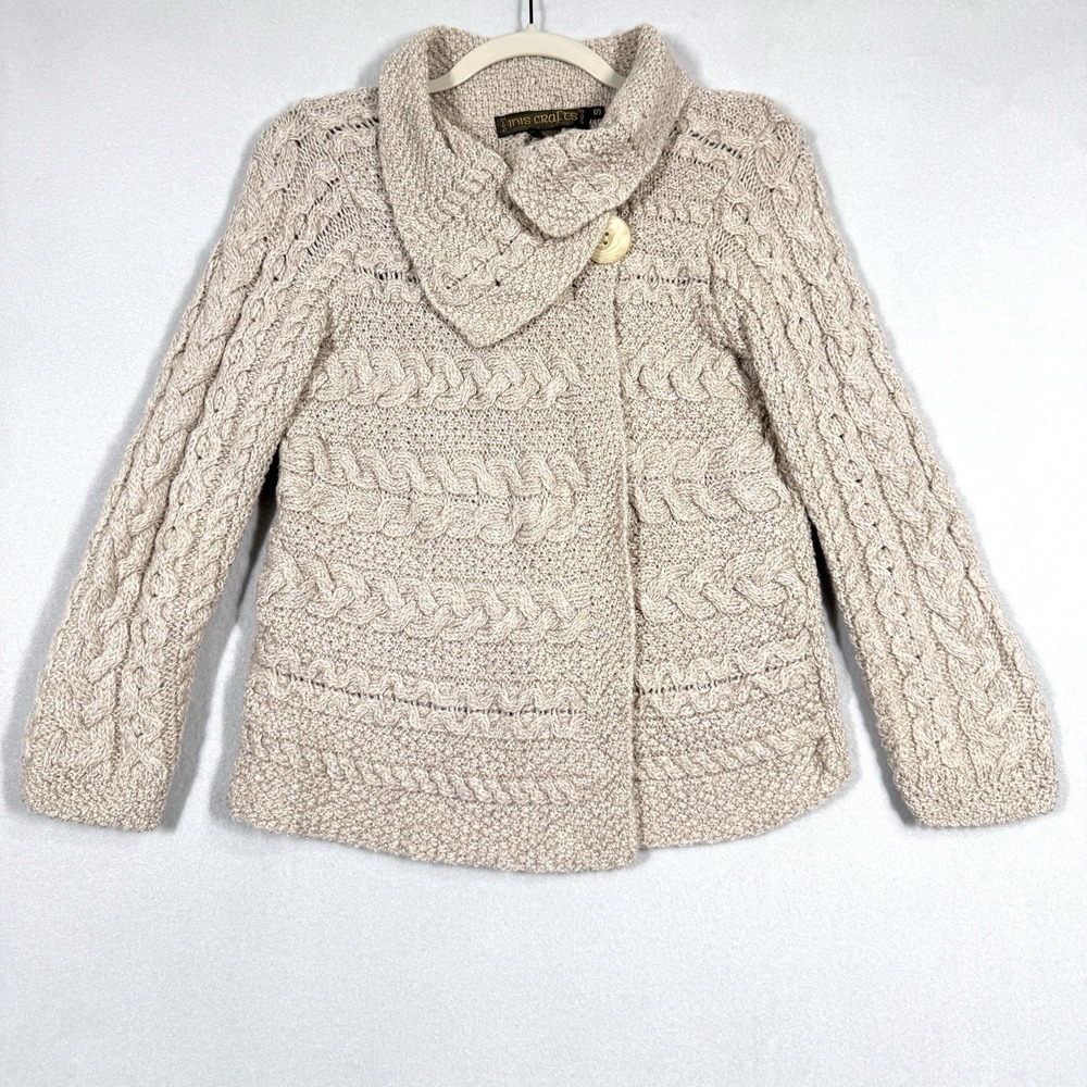 Inis Crafts Sweater Womens Small Merino Wool Cable Knit‎ Ireland Wrap Fisherman